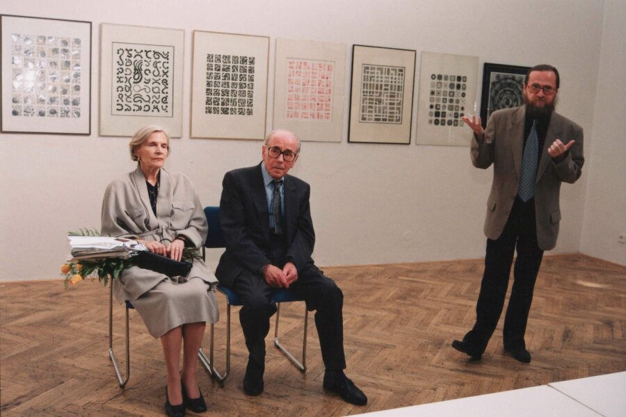 zleva: Běla Kolářová, Jiří Kolář, Jiří Valoch